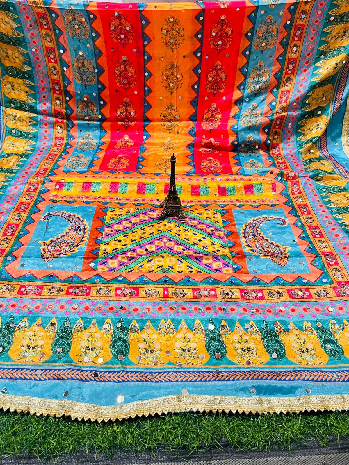 Design-7 Multicolor Pure Chiffon Pakistani Dupatta Set with Exclusive Handwork Embroidery - Inayakhan Shop