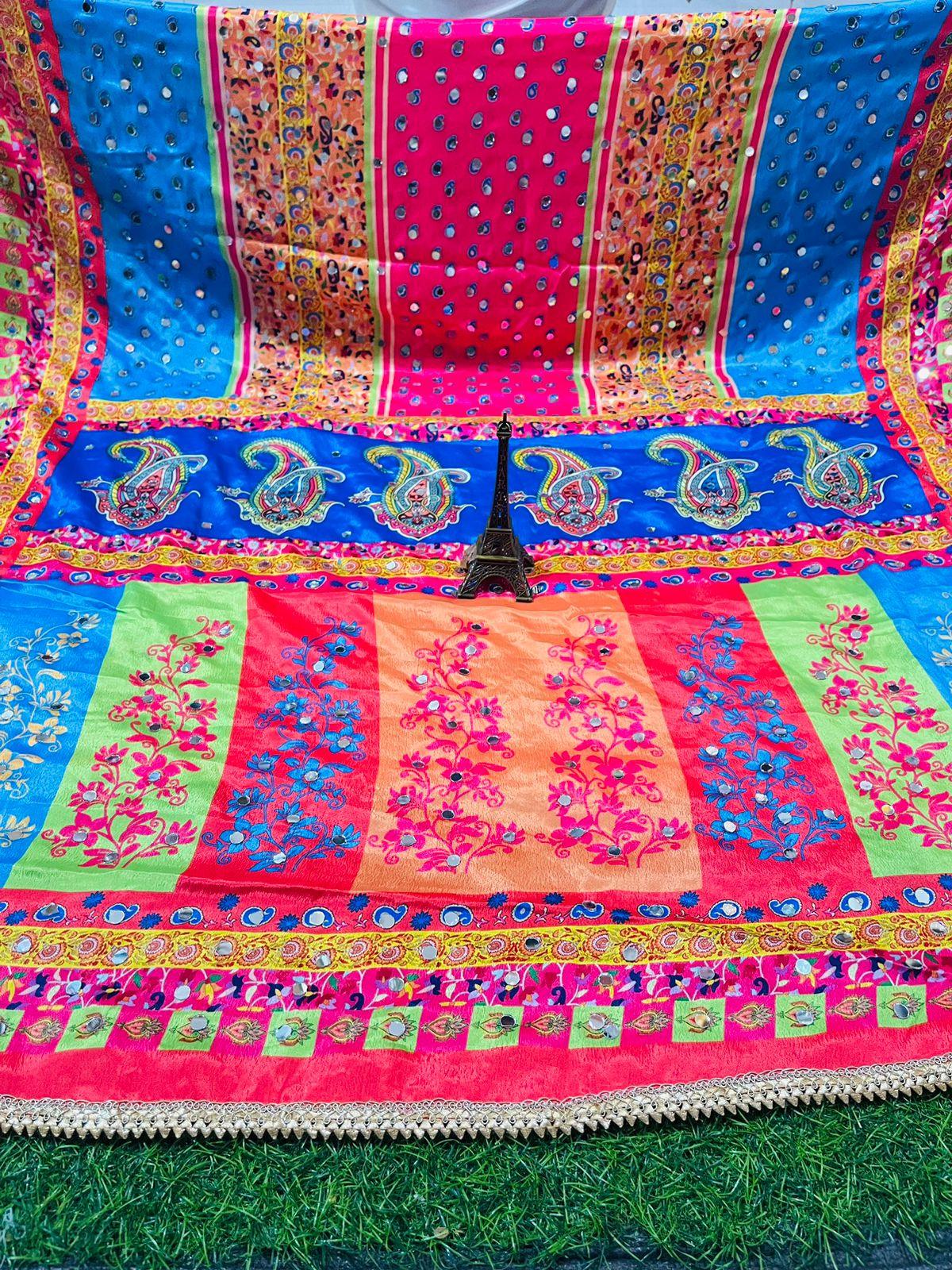 Design-9 Multicolor Pure Chiffon Pakistani Dupatta Set with Exclusive Handwork Embroidery - Inayakhan Shop