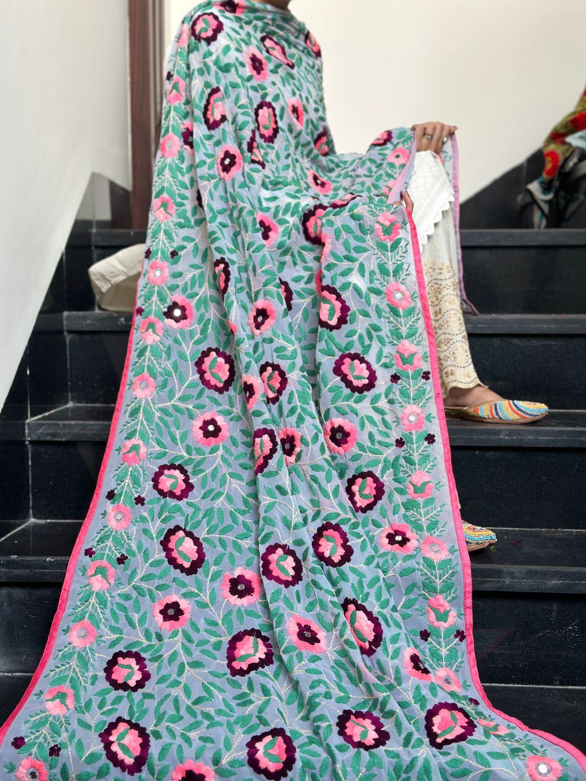 Design 9 - Phulkari Majesty: Limited Edition* Georgette Dupatta - Inayakhan Shop