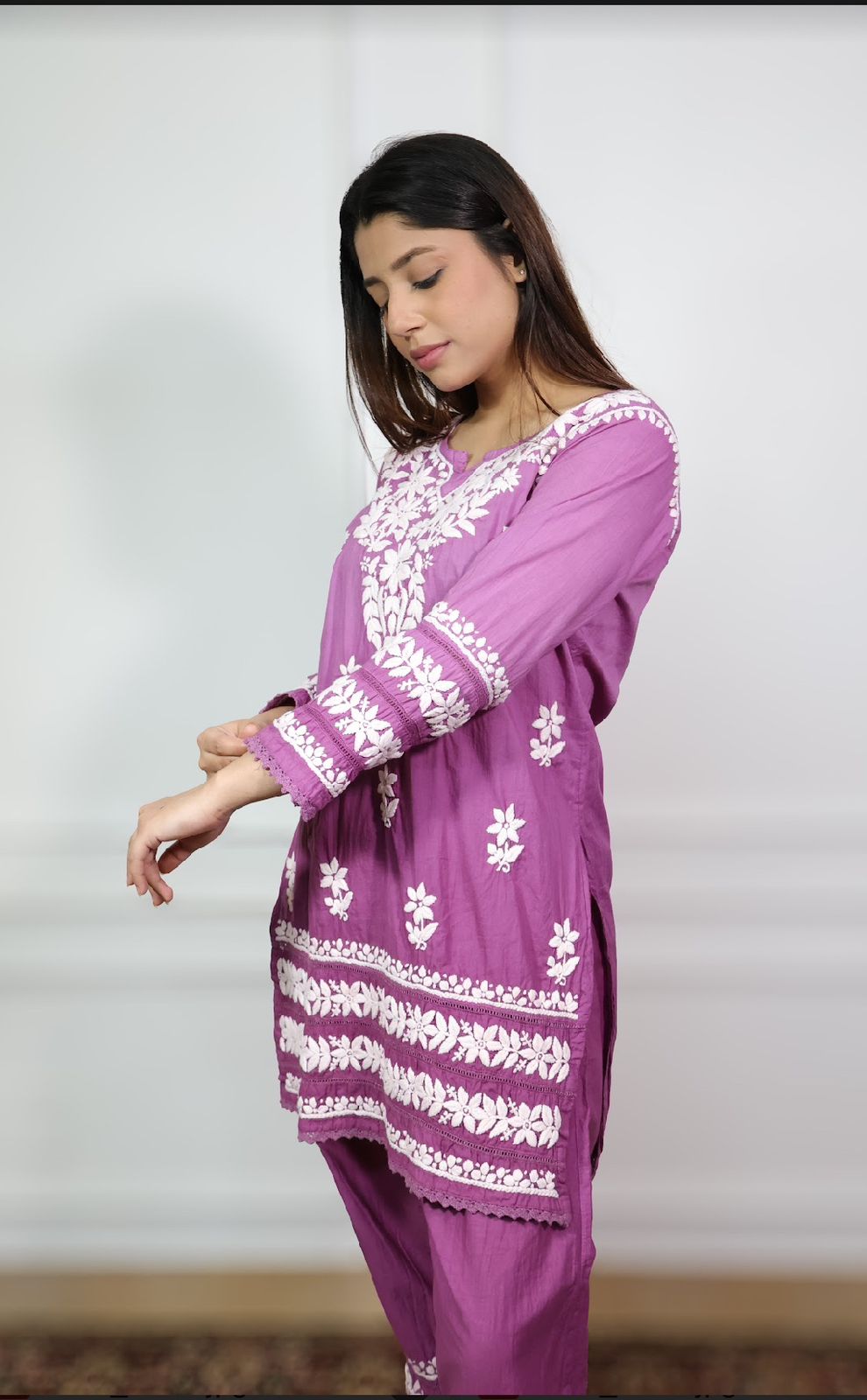 Wine Mul Mul Cotton Chikankari Cord Set – Plus Size up to 56 | Lightweight Luxe Co-Ord