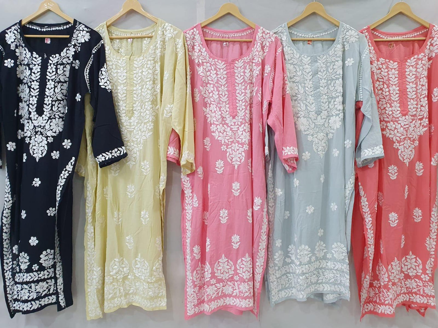 Elegance Unveiled: Long Modal Chikankari Kurti (Peach Color) - Inayakhan Shop