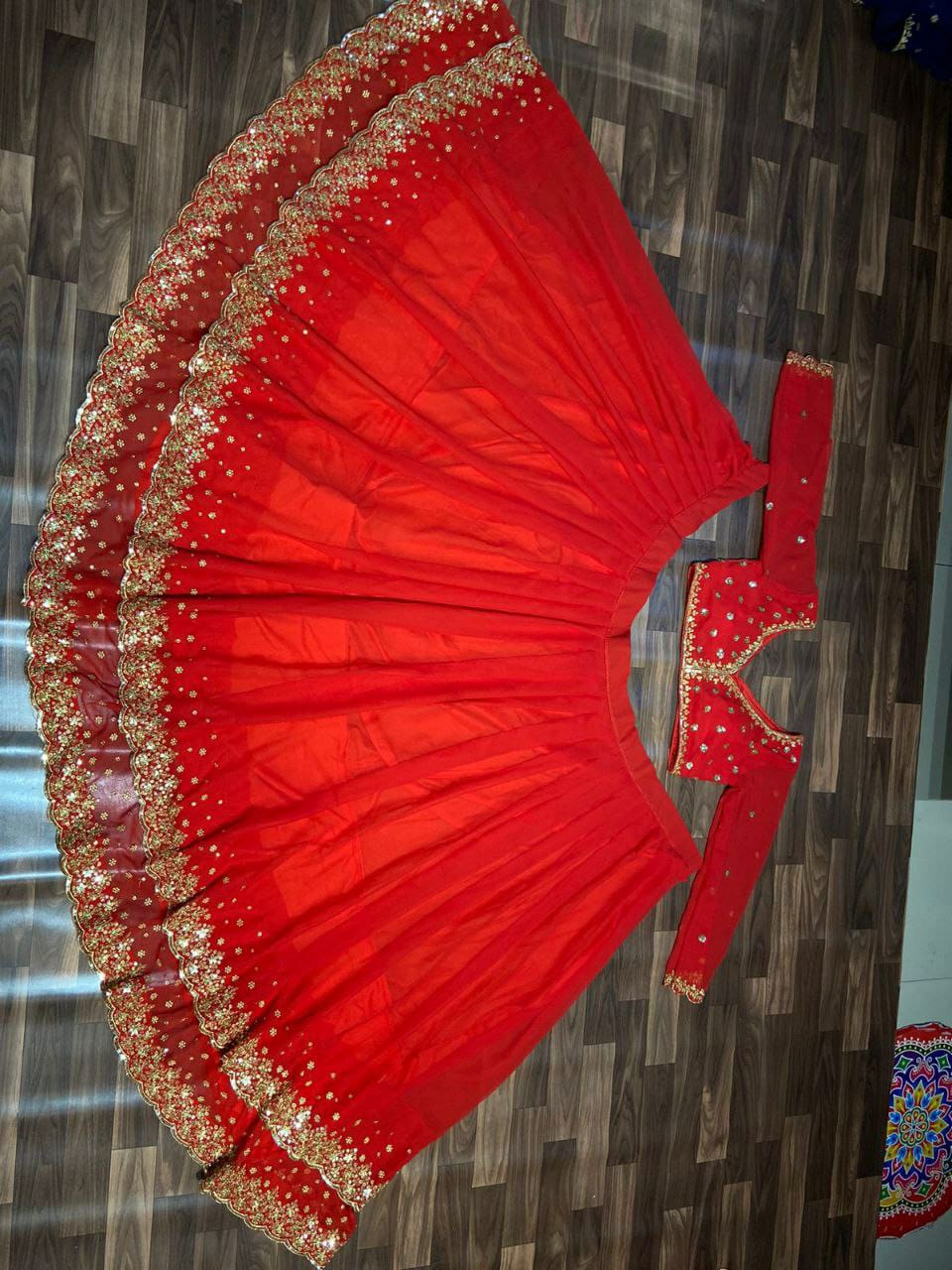 Red Ready-to-Wear Double Layer Lehenga Choli for Women