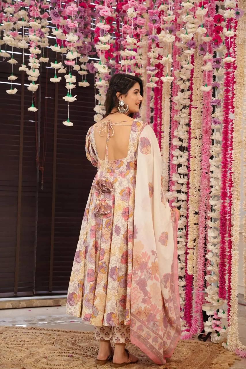 Unicorn Shade Soft Cotton Anarkali Suit Set with Latkans