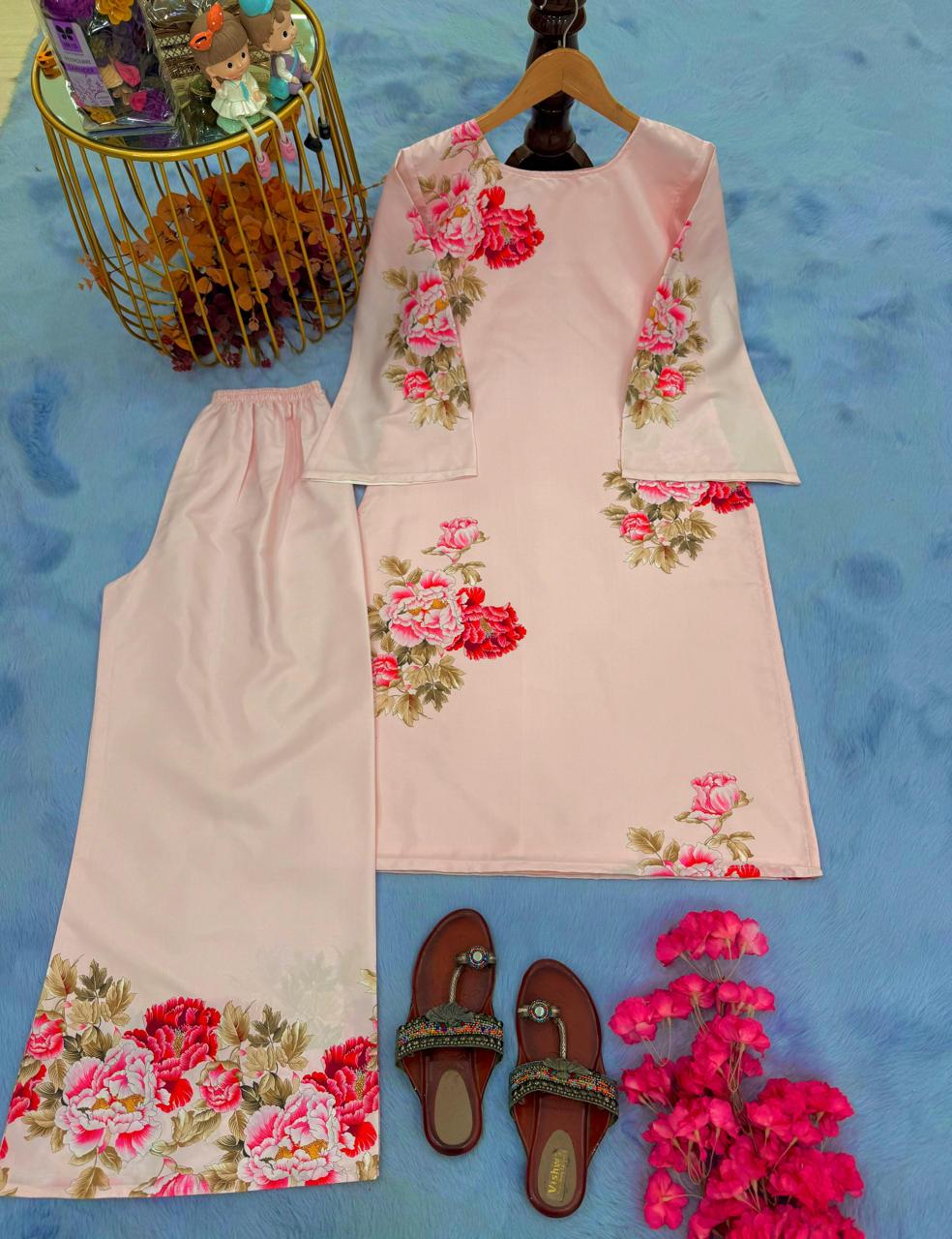 Light Peach Catalina Digital Print Crepe Co-ord Set