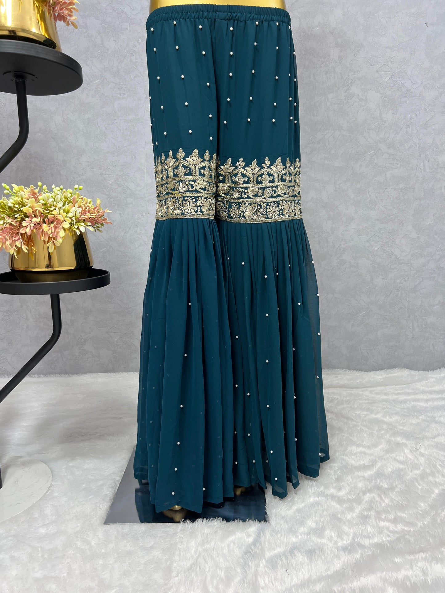 Teal Color Noor Faux Georgette Gharara Set
