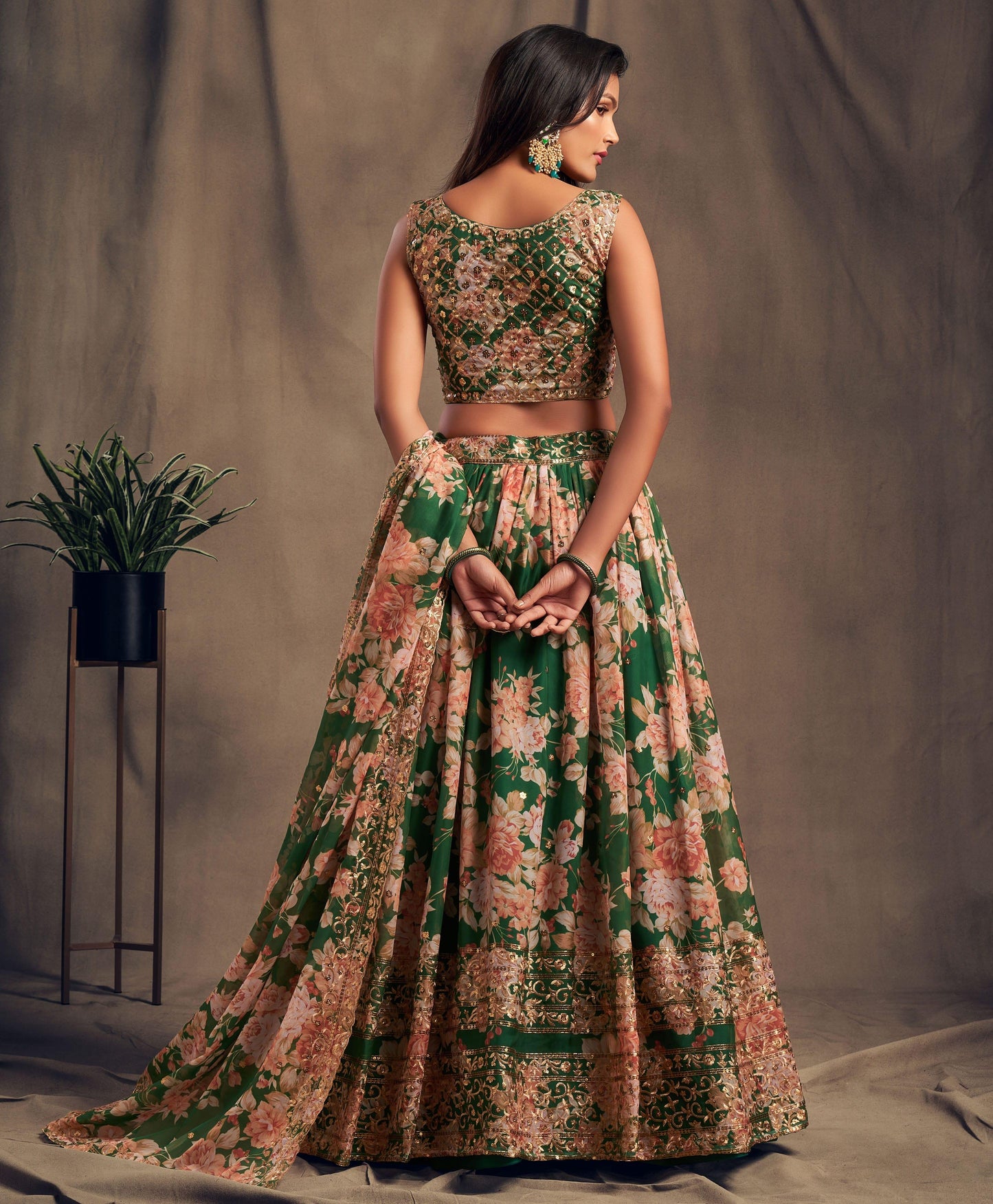 Green Blossom Beauty Floral Custom Lehenga with Big Flair - Inayakhan Shop