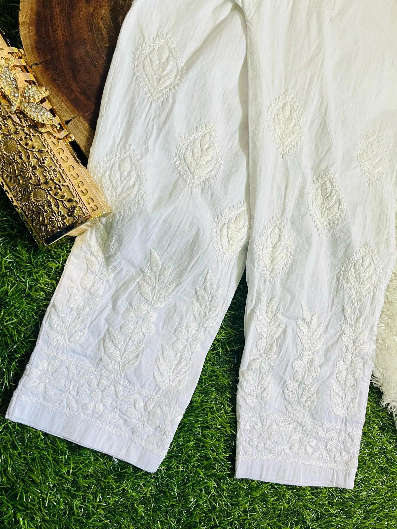 Green Chanderi Charm: Dyeable Kalidaar Kurti with Lycra Chikankari Pant - Inayakhan Shop