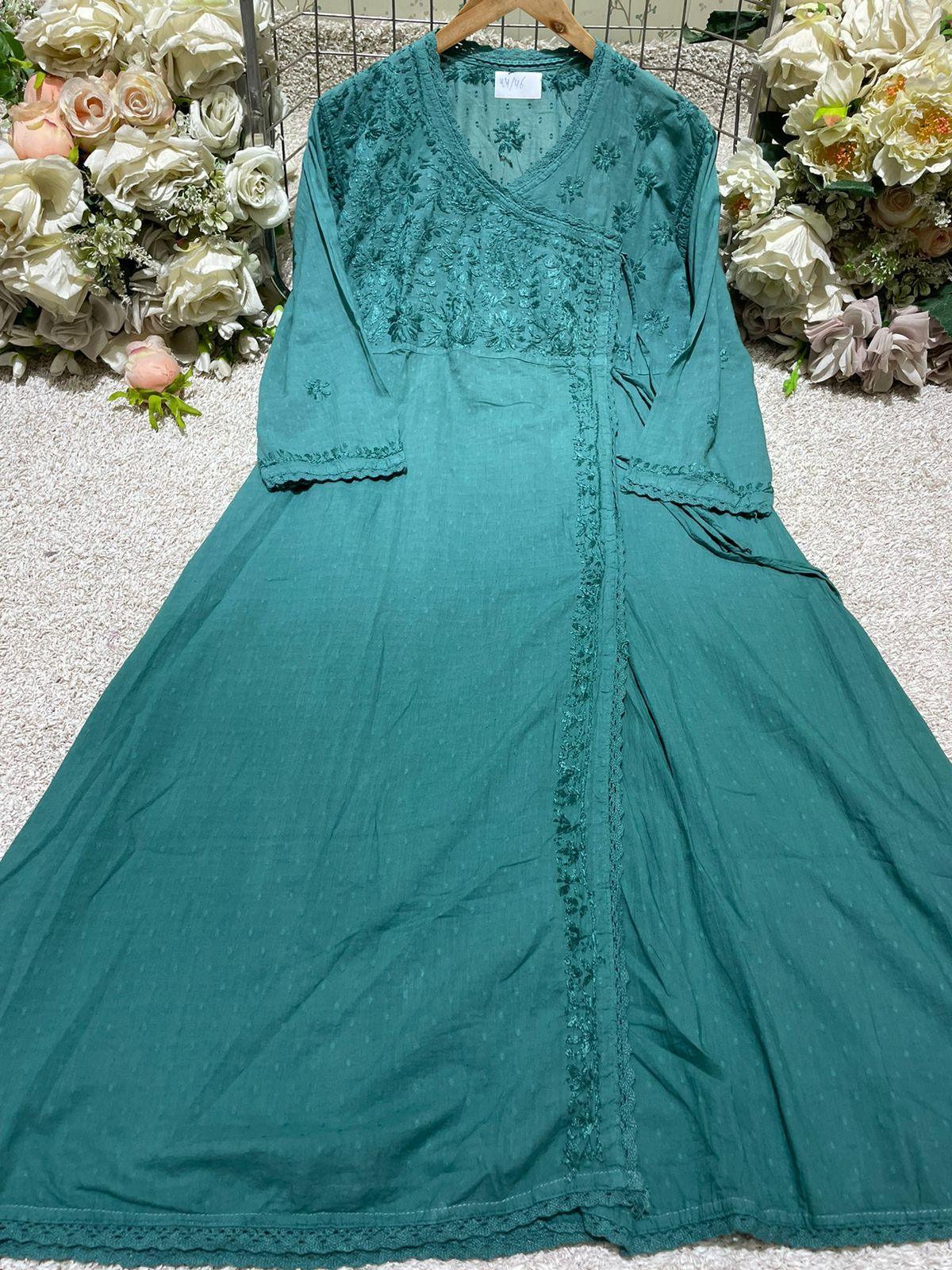 Angrakha Style Kurti with Lucknow Chikankari