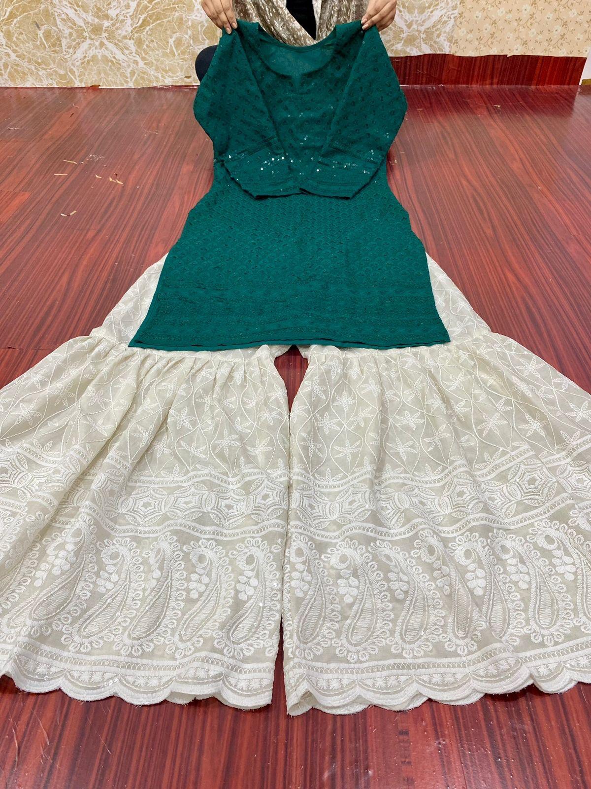 Green Ethereal Elegance Kurti Gharara Ensemble - Inayakhan Shop