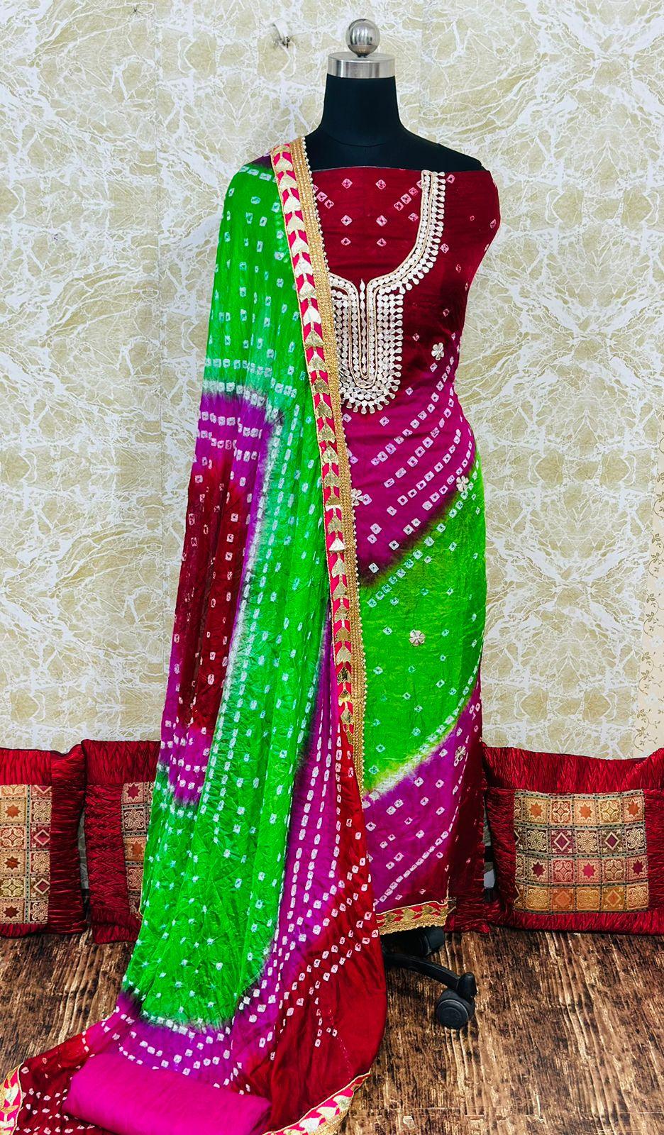 Green Maroon Radiant Bandhani Splendor Suit Set - Inayakhan Shop