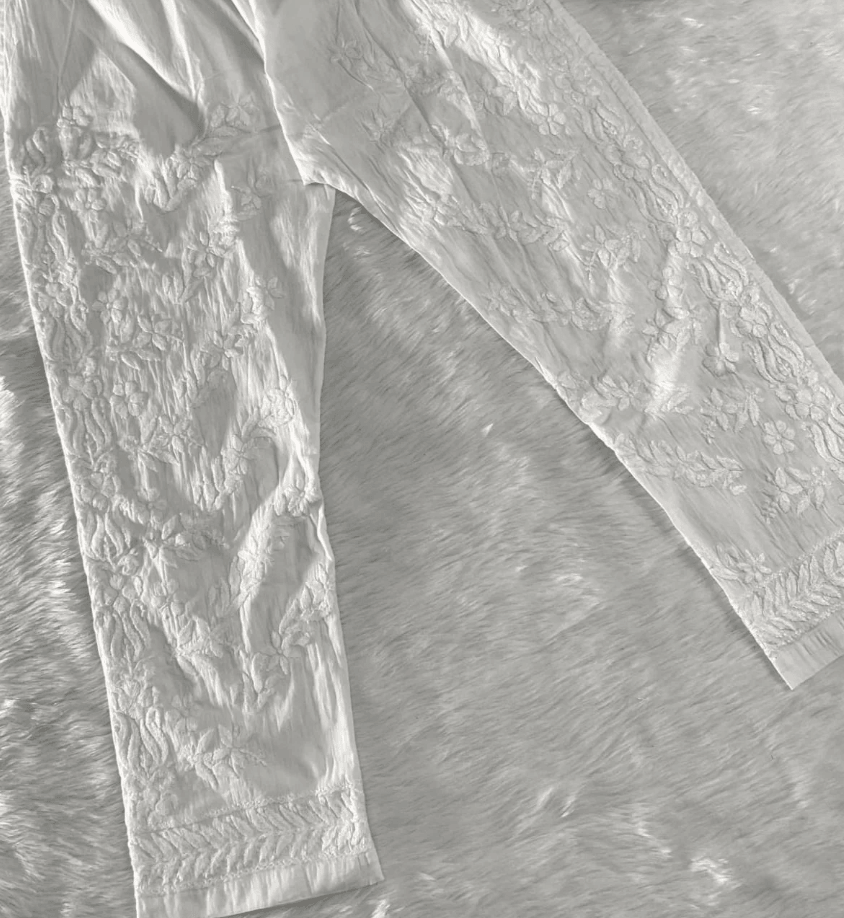 Grey Roman Silk Chikankari Angrakha Kurti and Pant Set - Inayakhan Shop