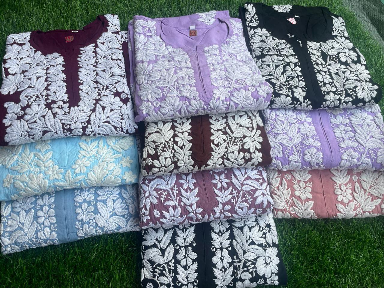 Lavendar Chikankari Heavy Work Rayon Kurtis + Size Up to 6 XL - Inayakhan Shop
