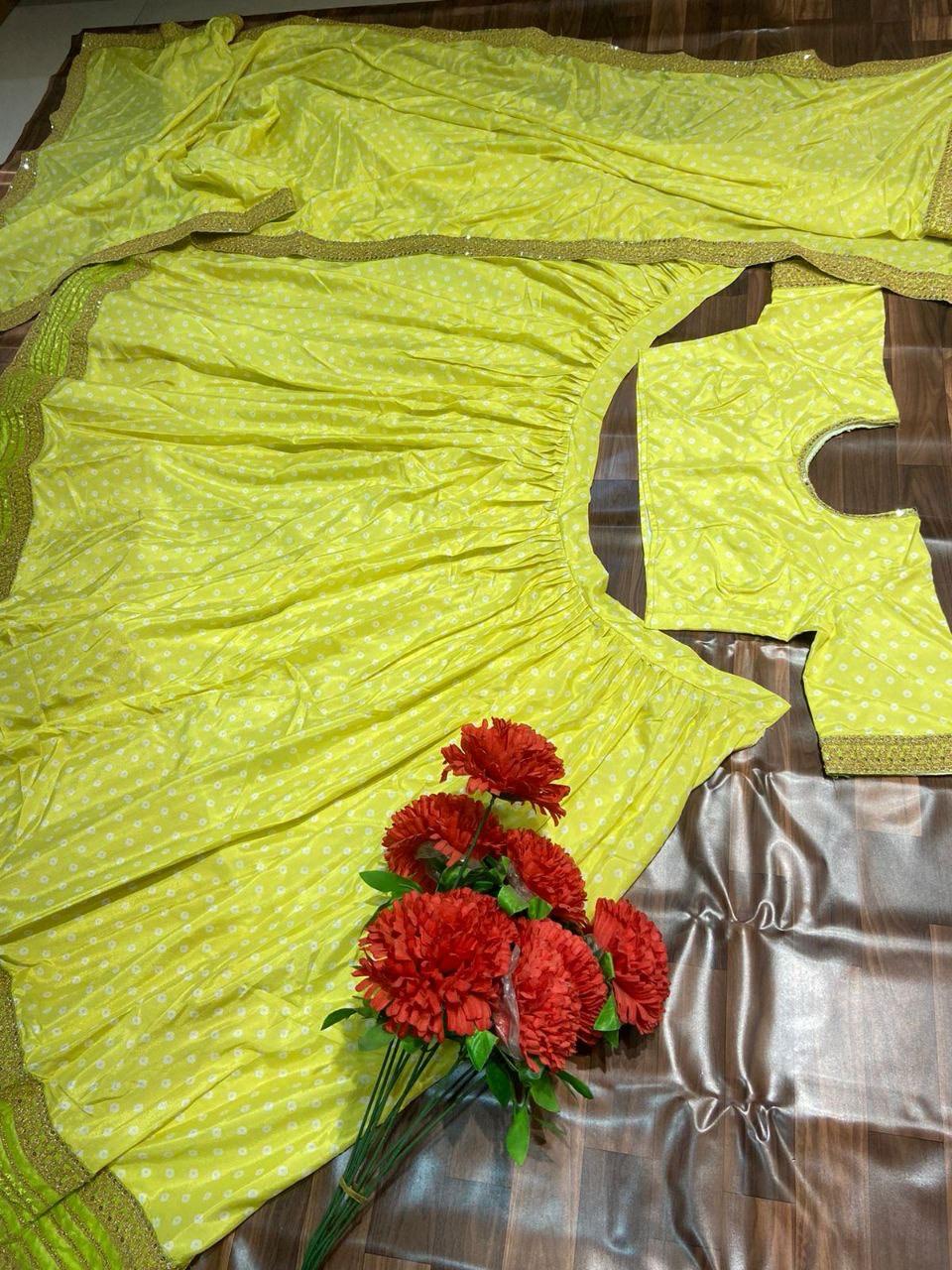 Elegant Lime Green Lehenga Choli Set | Premium French Crape Silk