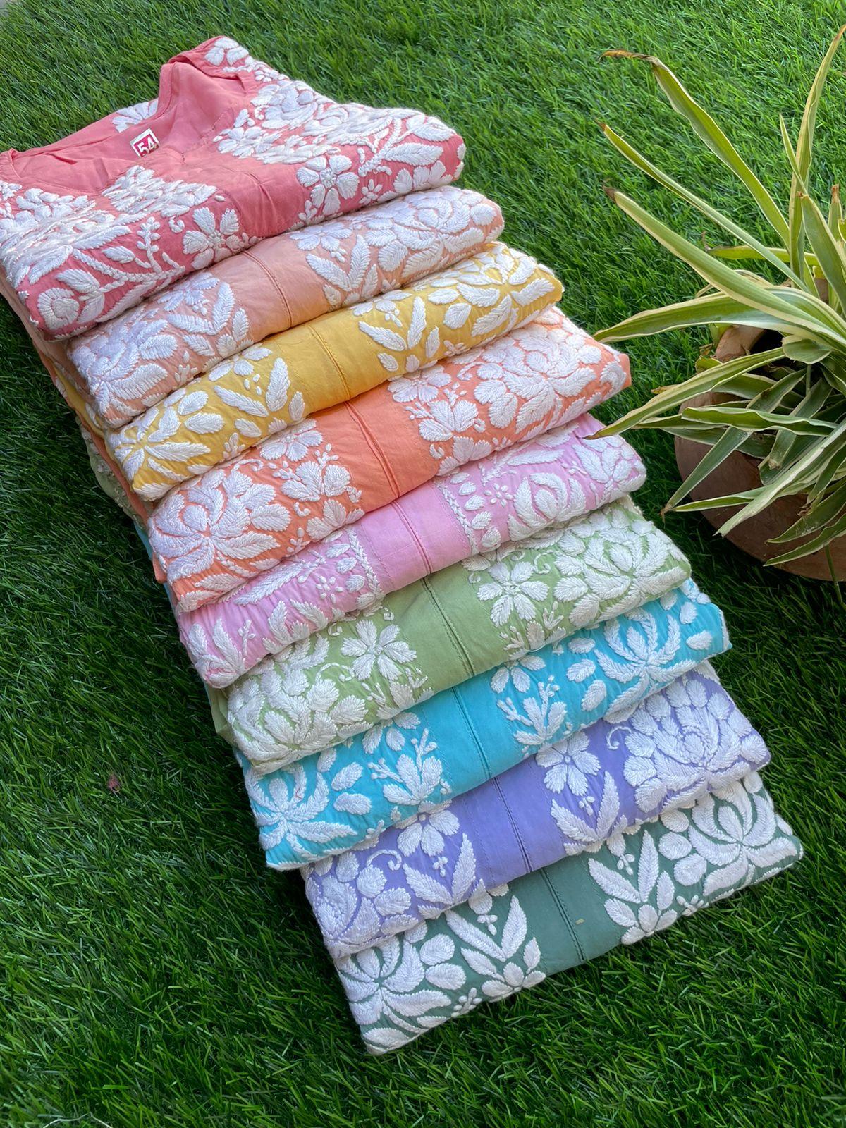 Light Green CurveCraft Chikankari Modal Kurti Set 6XL - Inayakhan Shop