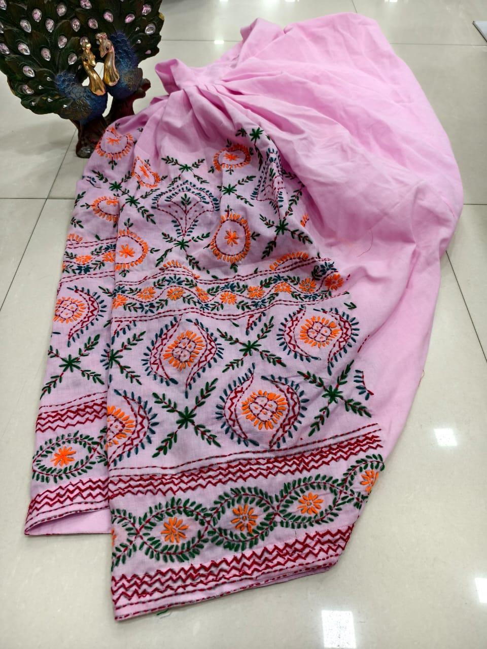 Light Pink Beautiful Embroidered Phulkari Kantha Salwar - Inayakhan Shop