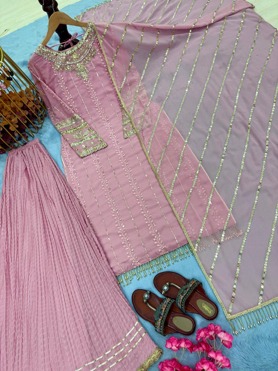Pink Shabnam Moti Work Georgette Palazzo Suit