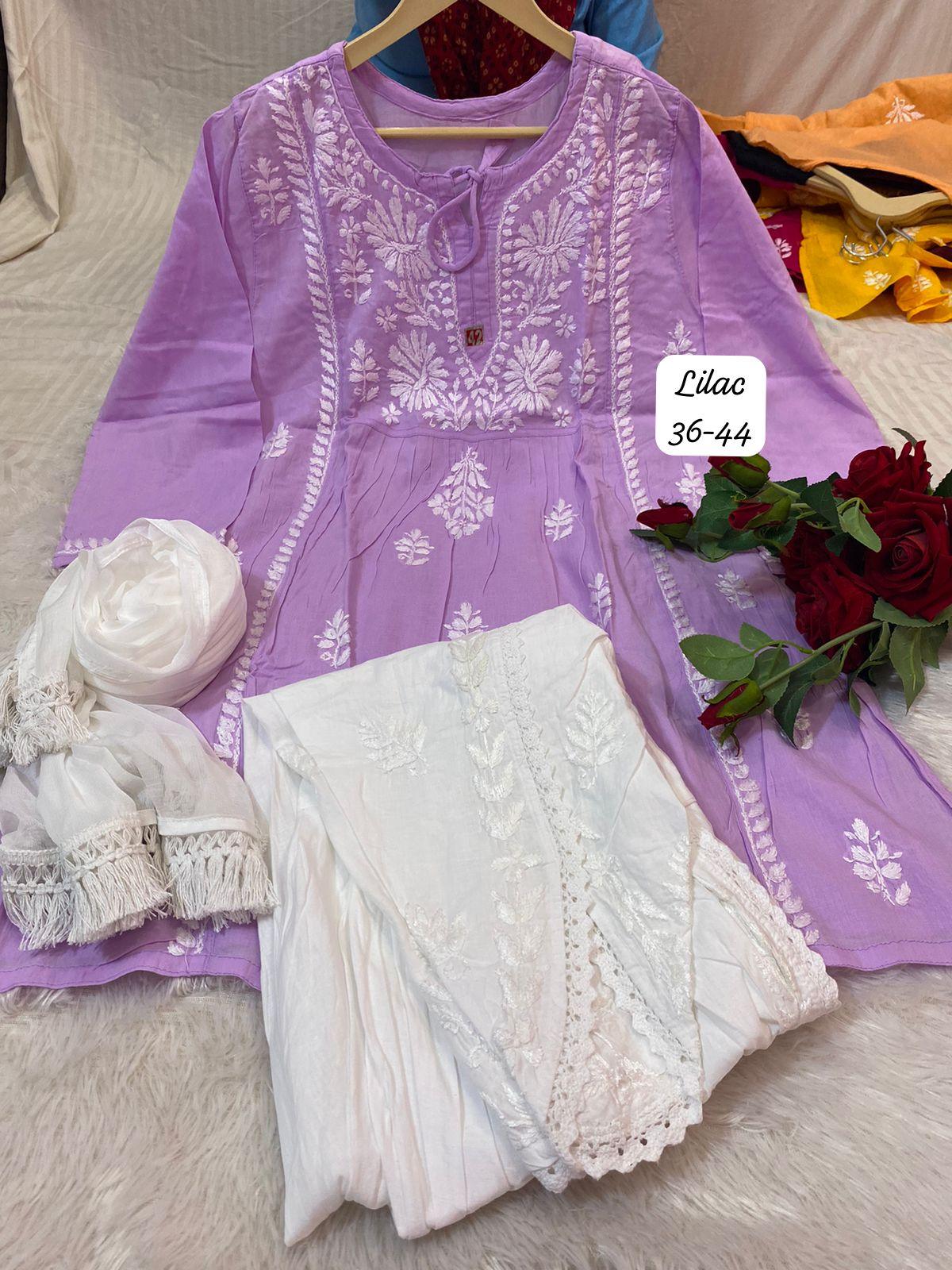 Lilac Chic Chikankari Tulip Trio Combo - Inayakhan Shop