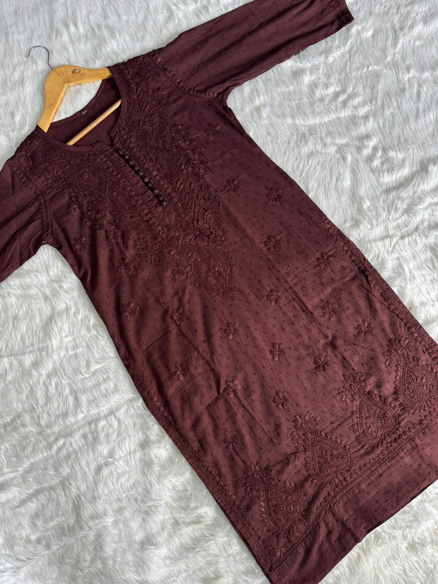 Brown Most Demanded Lucknow Chikankari Dobby Cotton Palazzo 3-Piece Set (Plus Sizes)