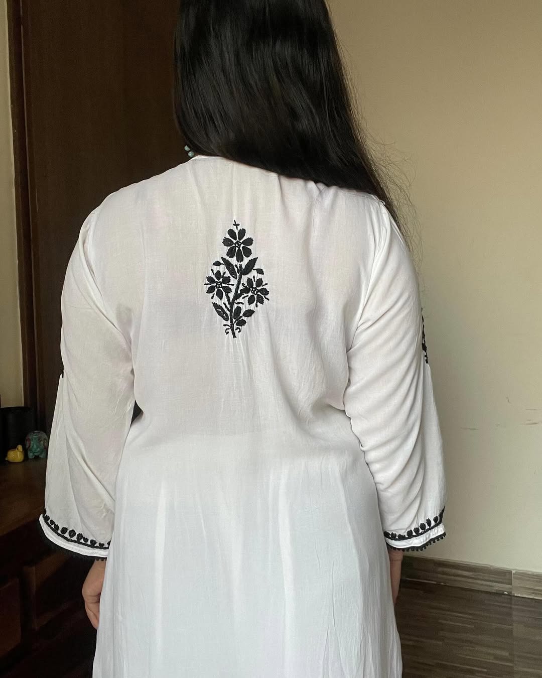 Premium Black Lucknow Chikankari Modal Kurti with Afghani Pant – Hand Embroidered Elegance