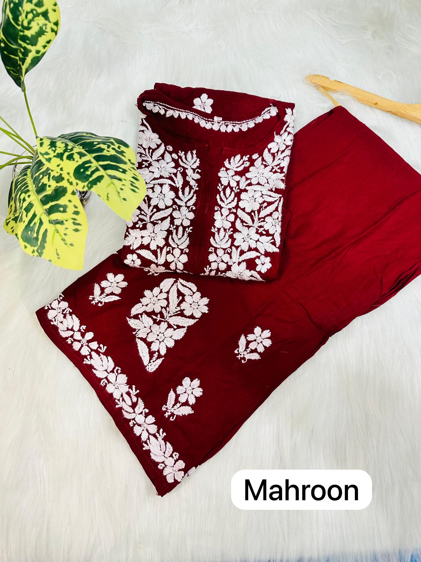Maroon 🌟 Chikankari Rayon Palazzo Set ✨ - Inayakhan Shop
