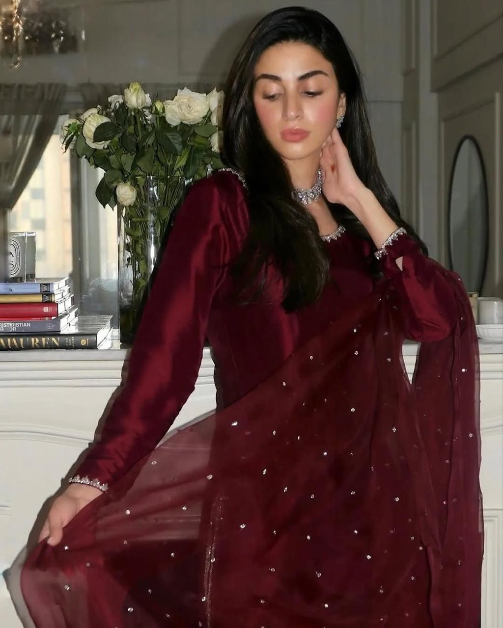 Maroon Aurora Silk Embroidered Ensemble