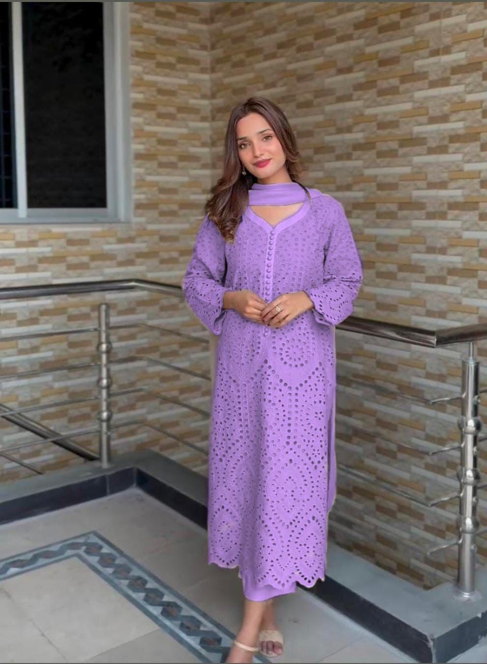 Mauve Chikankari Hakuba Designer Ready-to-wear Suits (Premium) Stitched Ready to Wear-Size -44 / Purple / Hakuba Mauve Chikankari Hakuba Designer Ready-to-wear Suits (Premium) Stitched Ready to Wear-Size -44 / Purple / Hakuba