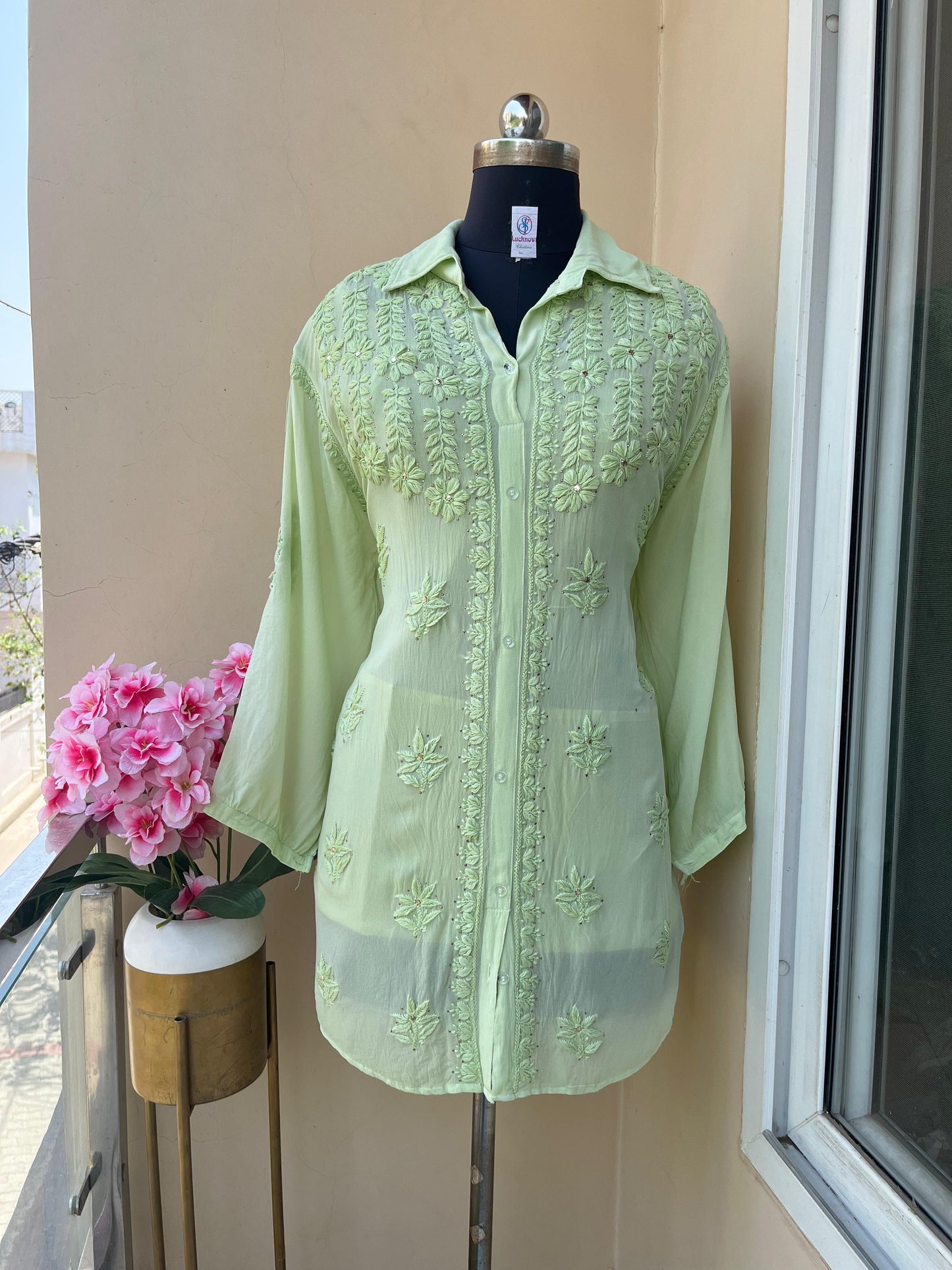 Mint Green Premium Viscose Chikankari and Mukesh Work Shirt Only Plus Sizes - Inayakhan Shop