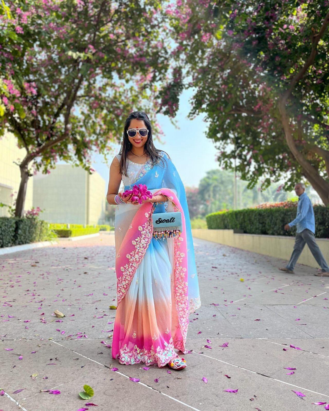 🌈 Multi-Color Sequins Splendor Georgette Saree Set 🌟 - Inayakhan Shop