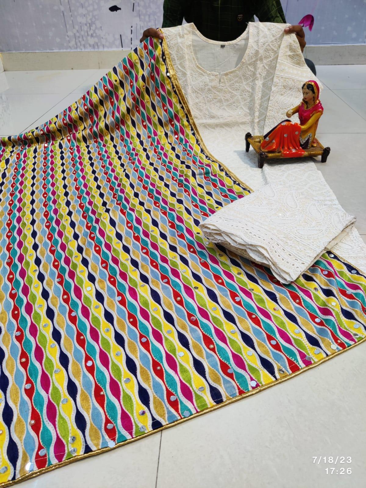 Multicolor Trance Chikankari Elegance - Pakistani Dupatta & Kurti Palazzo Set - Inayakhan Shop