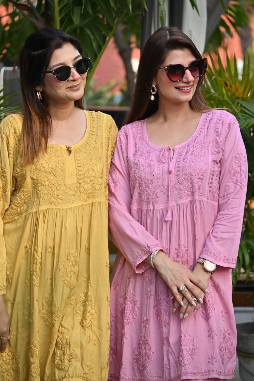 Mustard Premium Modal Silk Chikankari Kurti and Gharara Set Limited Stock - Inayakhan Shop