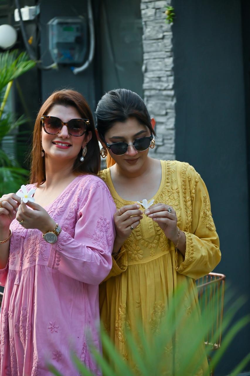 Mustard Premium Modal Silk Chikankari Kurti and Gharara Set Limited Stock - Inayakhan Shop