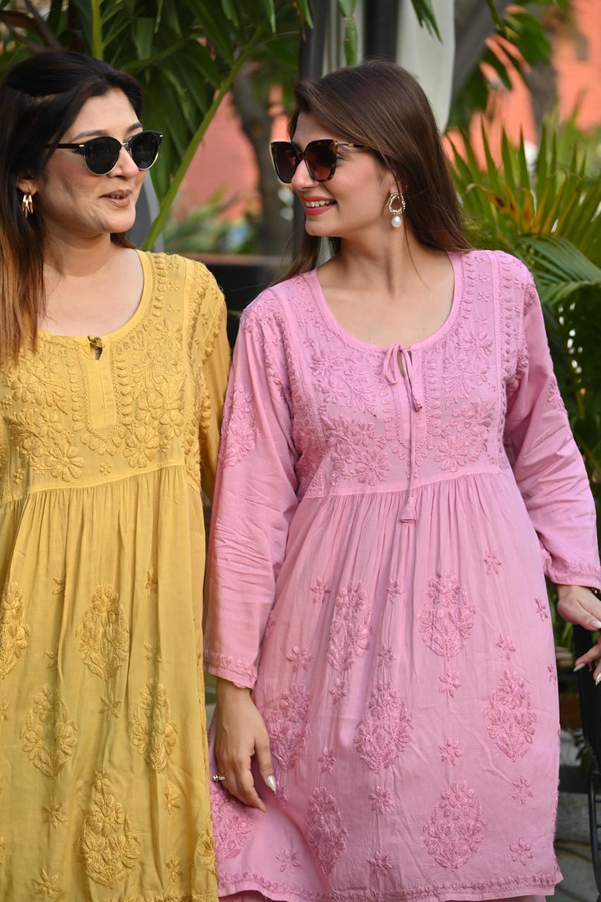 Mustard Premium Modal Silk Chikankari Kurti and Gharara Set Limited Stock - Inayakhan Shop