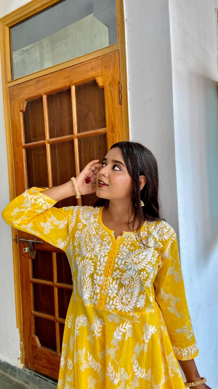 Mustard Yellow Mul Cotton Garara Set 2-Piece Set - Inayakhan Shop