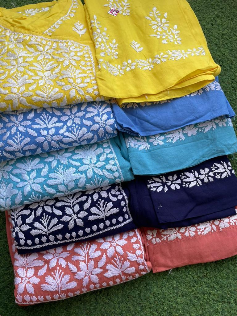 Navy Blue Chikankari Designer Premium Modal Angrakha Kurti Plazo Set - Inayakhan Shop