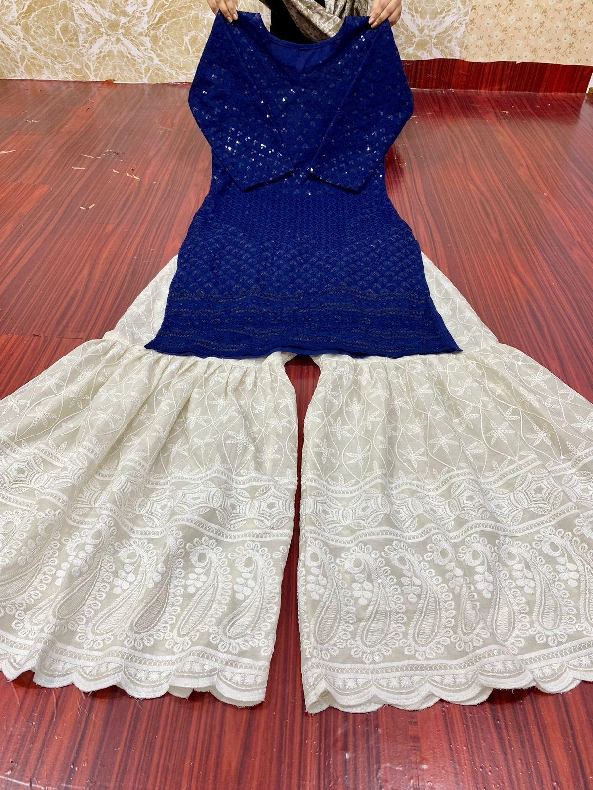 Navy Blue Ethereal Elegance Kurti Gharara Ensemble - Inayakhan Shop