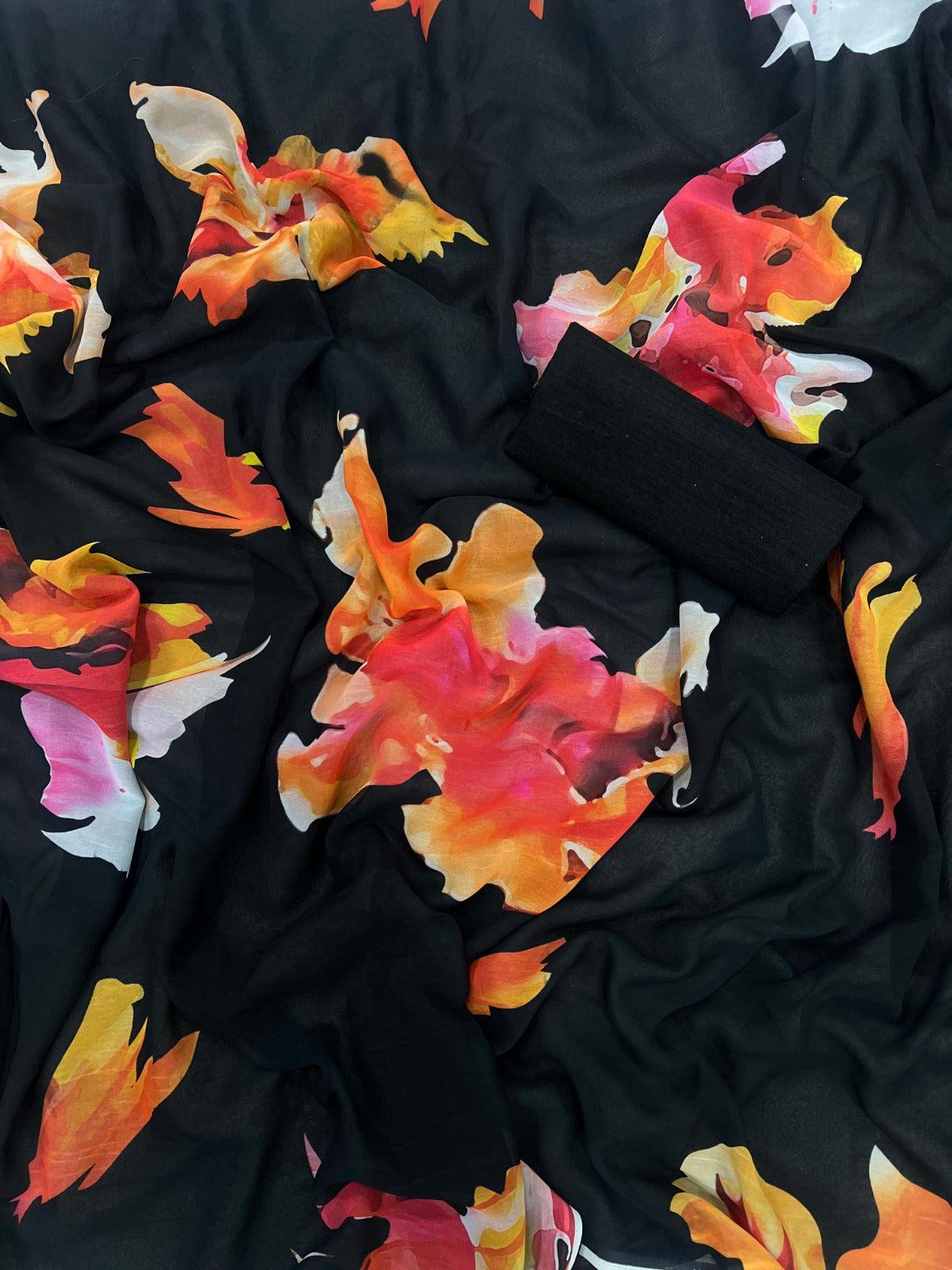 🖤 Noir Blossom Bollywood Saree Set 🌸 - Inayakhan Shop