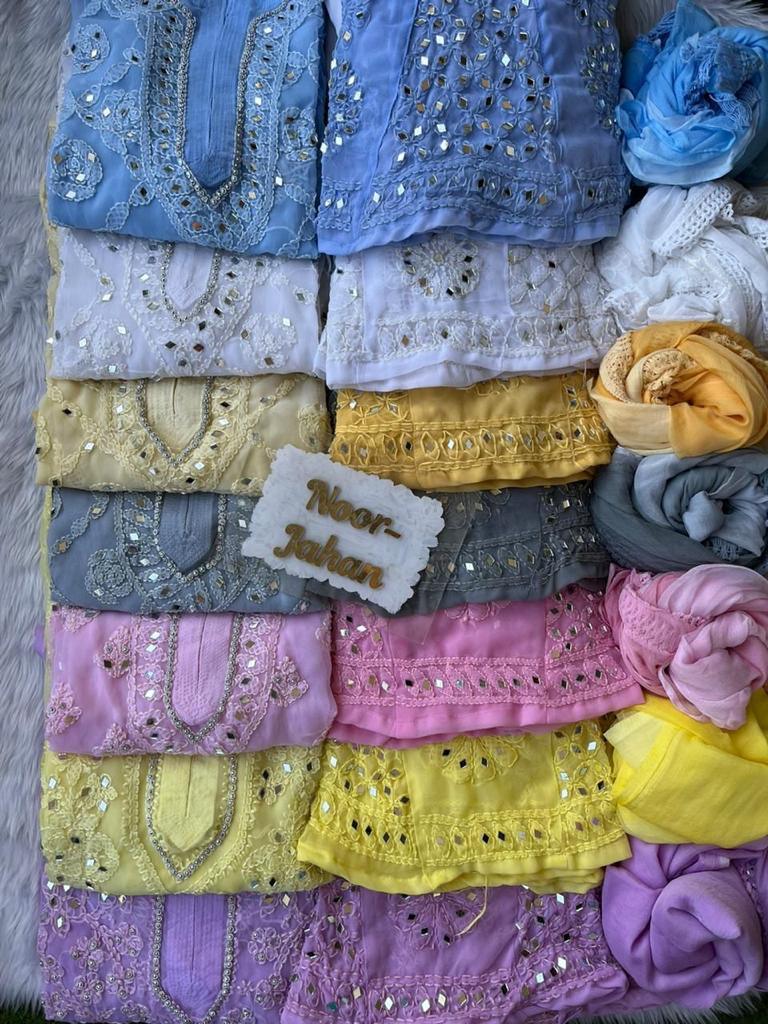 Ombre Purple Georgette Kurti with Mirror Booti Jaal Shopping Online - Inayakhan Shop