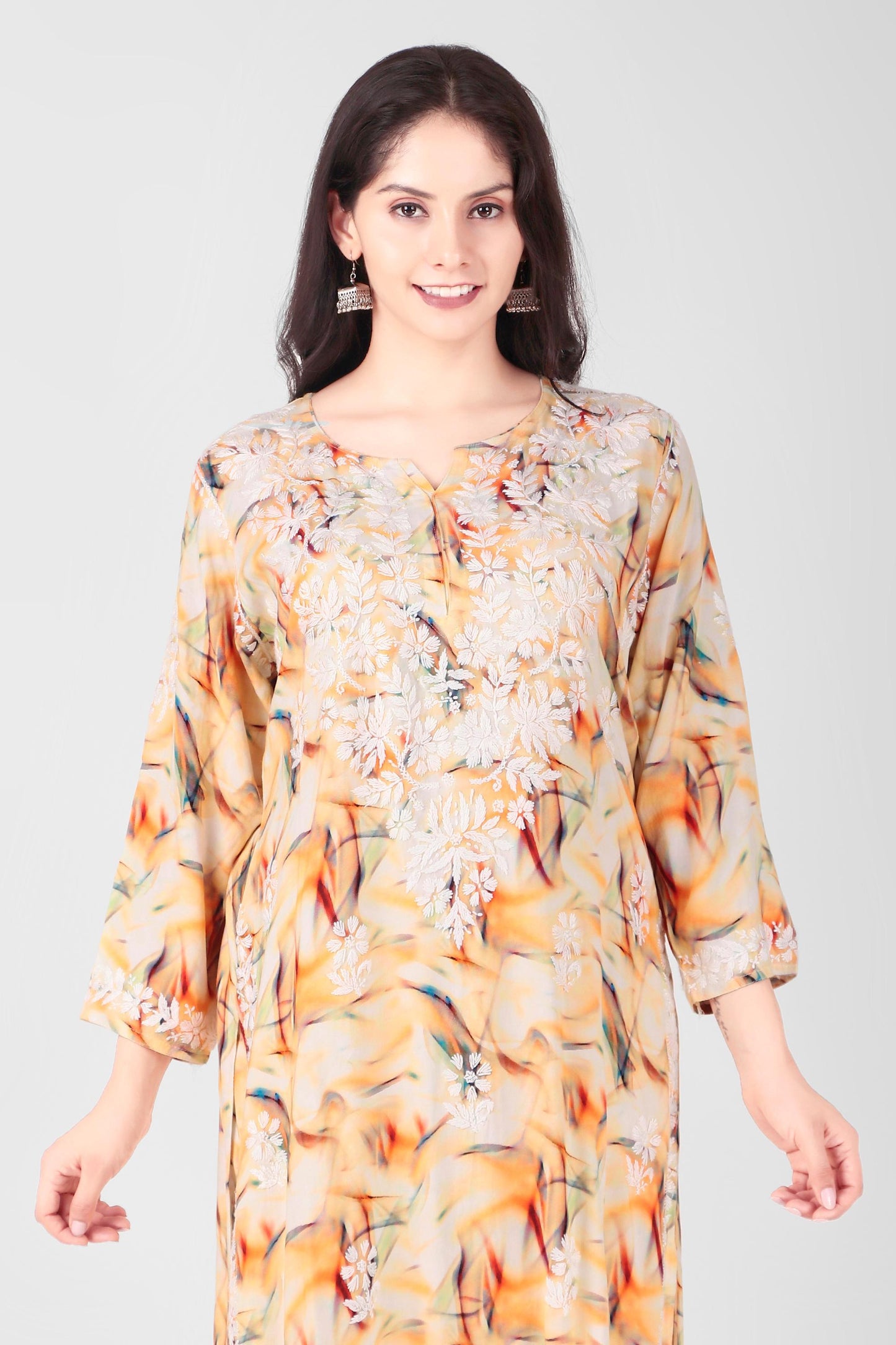 Orange Floral Printed Lucknow Chikankari Pallazo Set - Inayakhan Shop