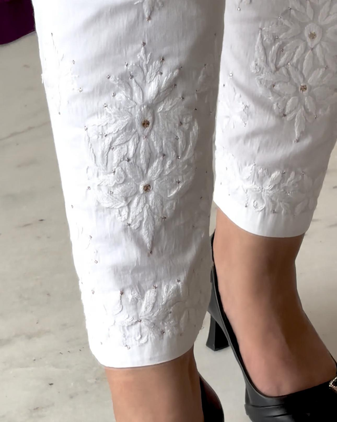 Brown Exquisite Lucknow Chikankari Mukesh Work Kurti Set