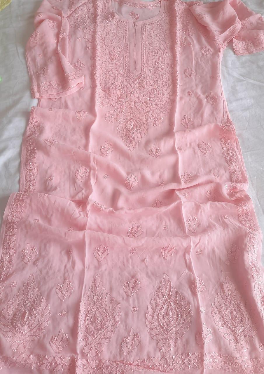 Pastel 4 Color Options Blossom Resham Embroidered Viscose Georgette Kurta - Inayakhan Shop