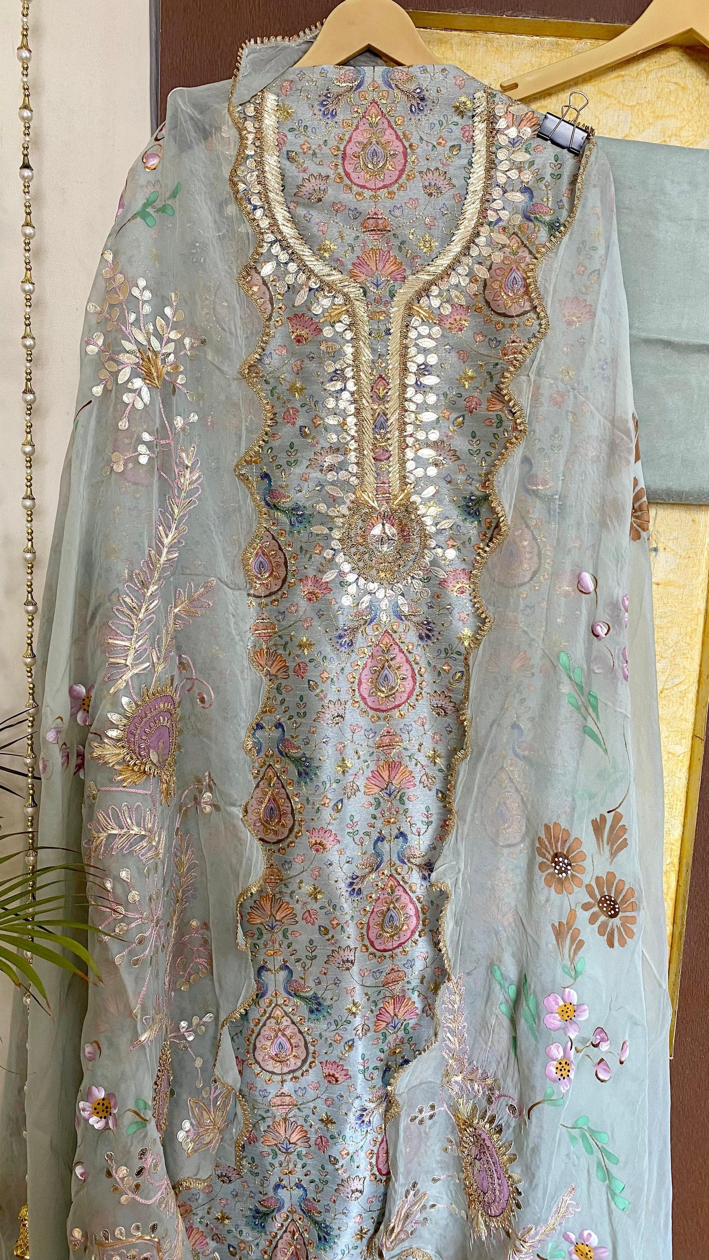 Pastel Green Beautiful Color Artisan Silk Kurta & Hand-painted Dupatta Set - Inayakhan Shop