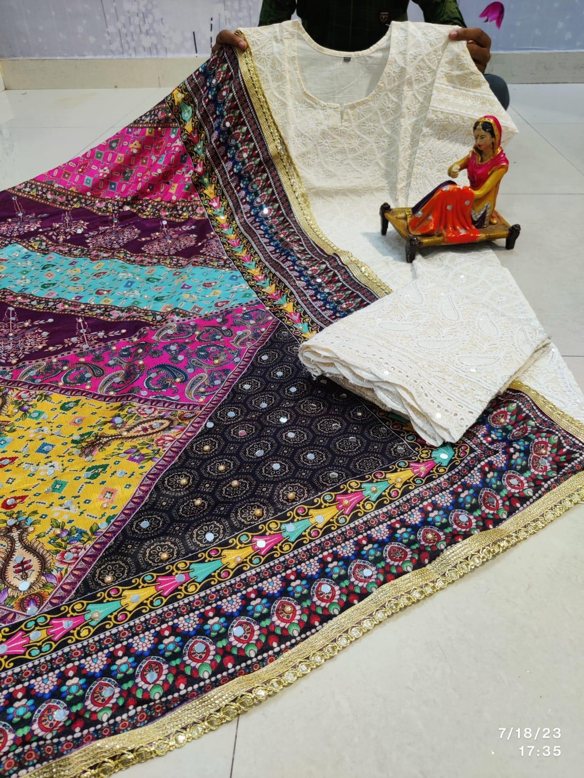 Pastel Stellar Chikankari Elegance - Pakistani Dupatta & Kurti Palazzo Set - Inayakhan Shop