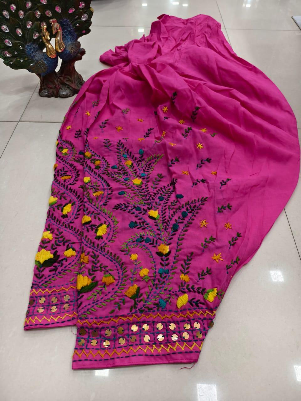 Pink Beautiful Embroidered Phulkari Kantha Salwar - Inayakhan Shop