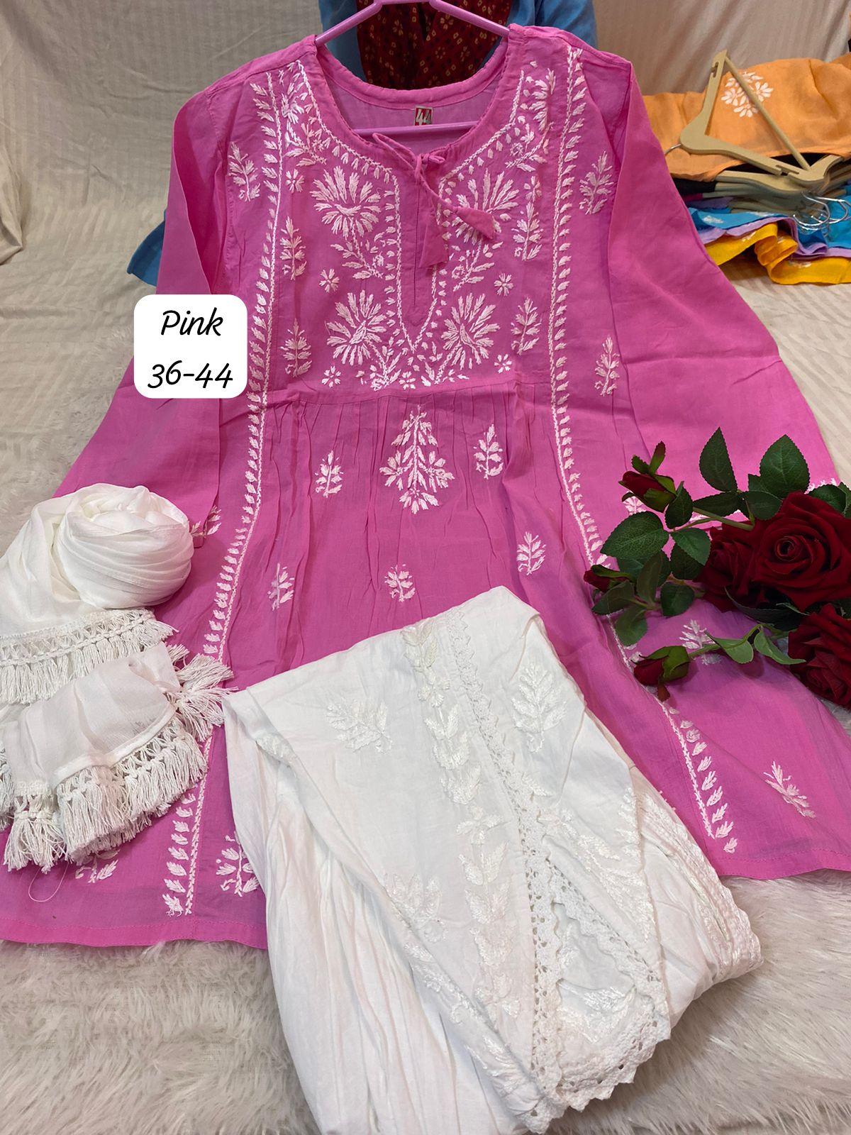 Pink Chic Chikankari Tulip Trio Combo - Inayakhan Shop