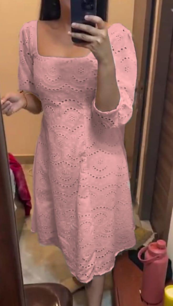 Pink Chikankari Pakistani Royal Hakuba Designer Ready to Wear One Piece Tunic Dress - Inayakhan Shop