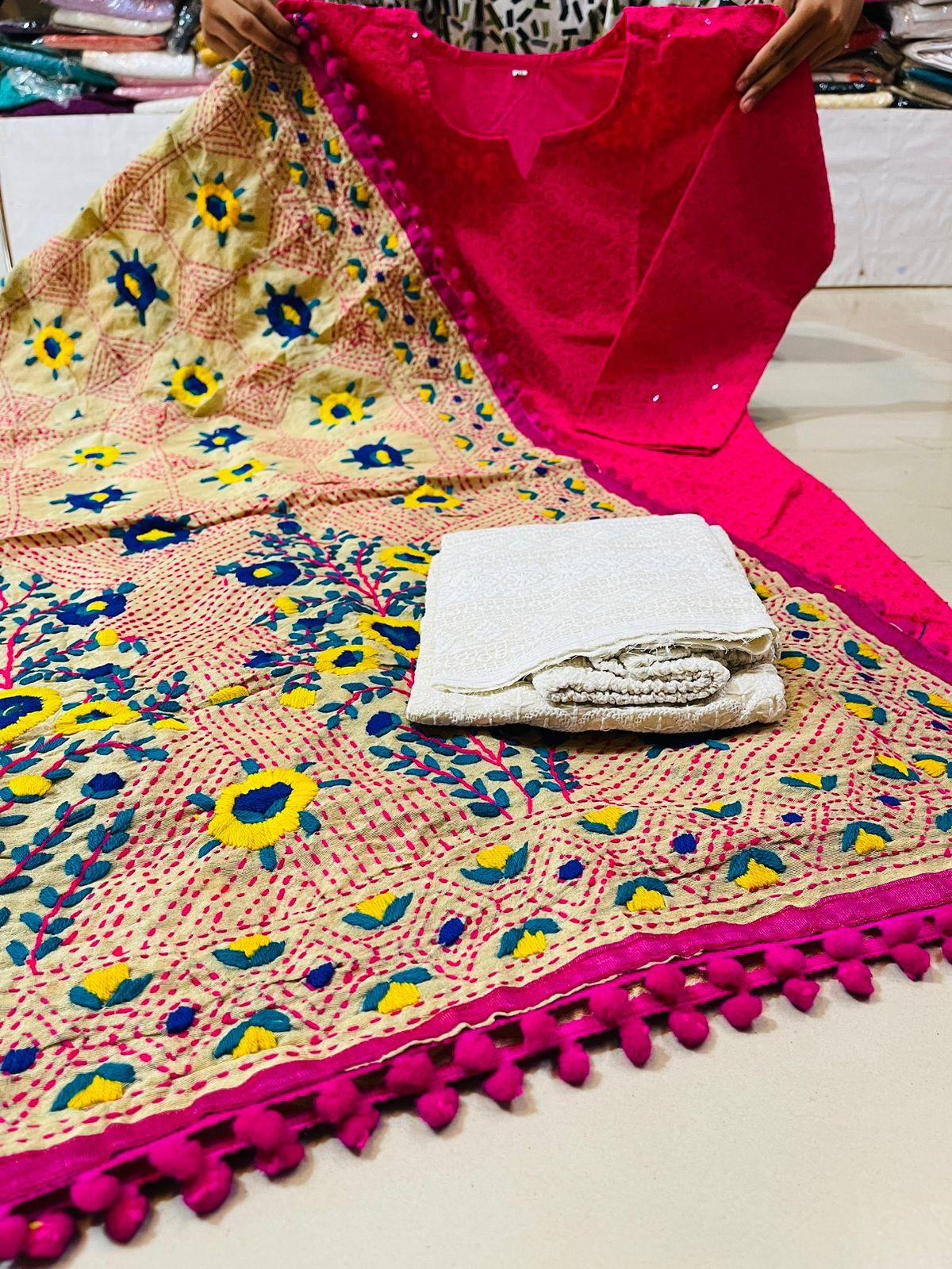 Pink Color Chikankari Sequence Work Ready-to-Wear 3-Piece Set: Kurti, Plazo, Dupatta - Inayakhan Shop