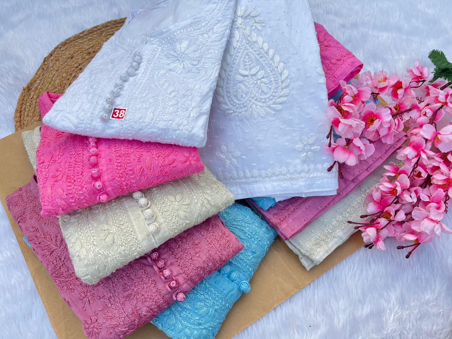 Pink Cotton Crochet Button Lucknowi Chikankari Kurti + Palazzo Co-ord Set - Inayakhan Shop