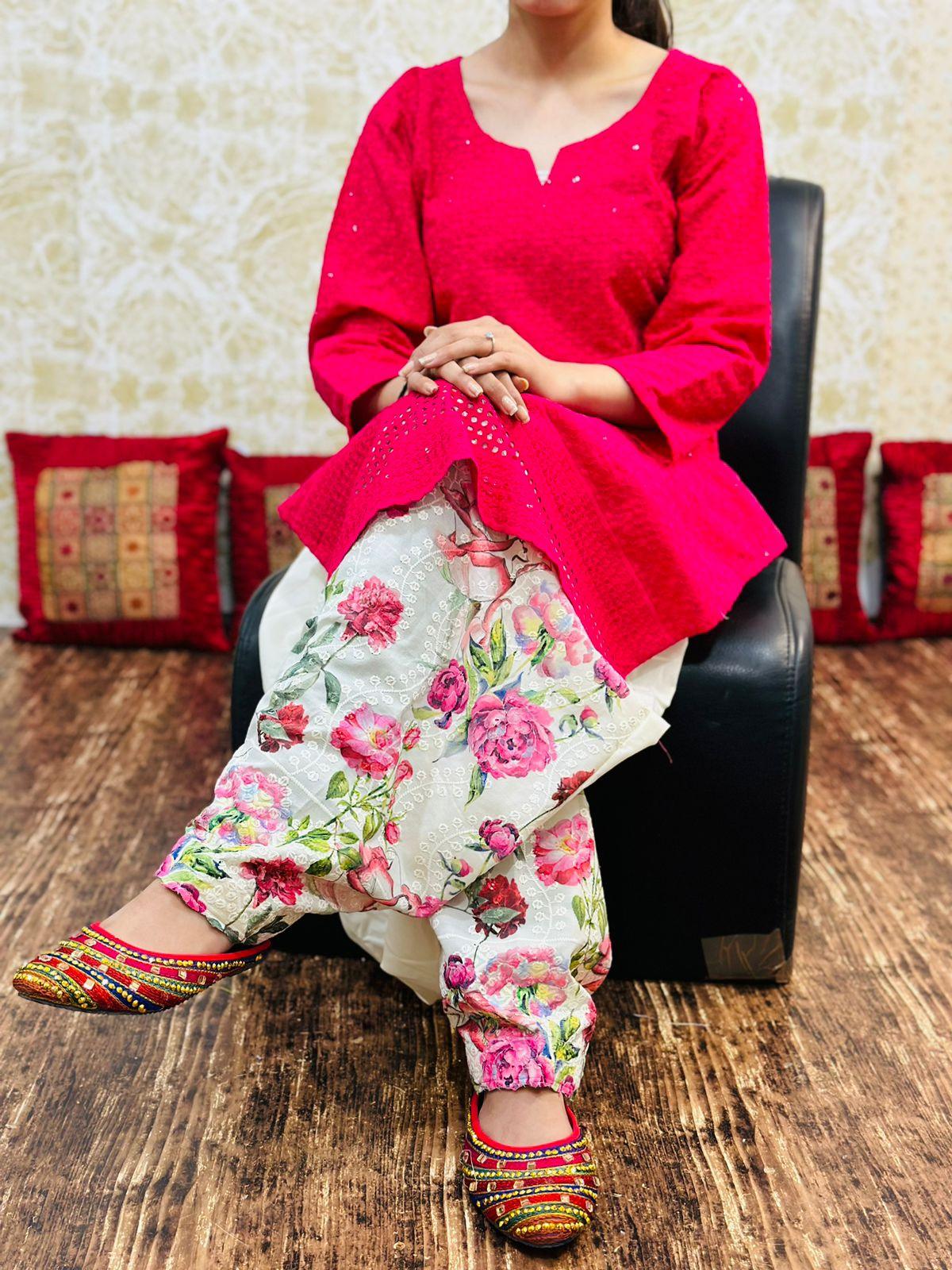 Pink DA Digital Cotton Kurti with Patiala Salwar Set – Inayakhan Shop