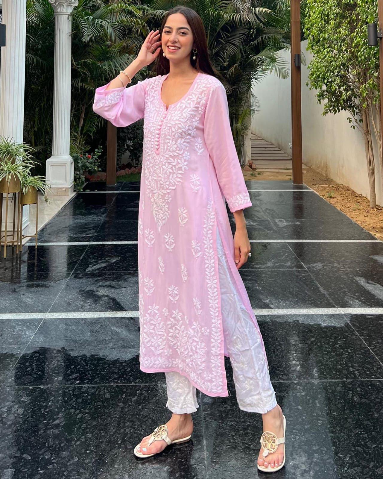 Pink Ethereal Elegance Cotton Chikankari Kurta and Pant Set - Inayakhan Shop