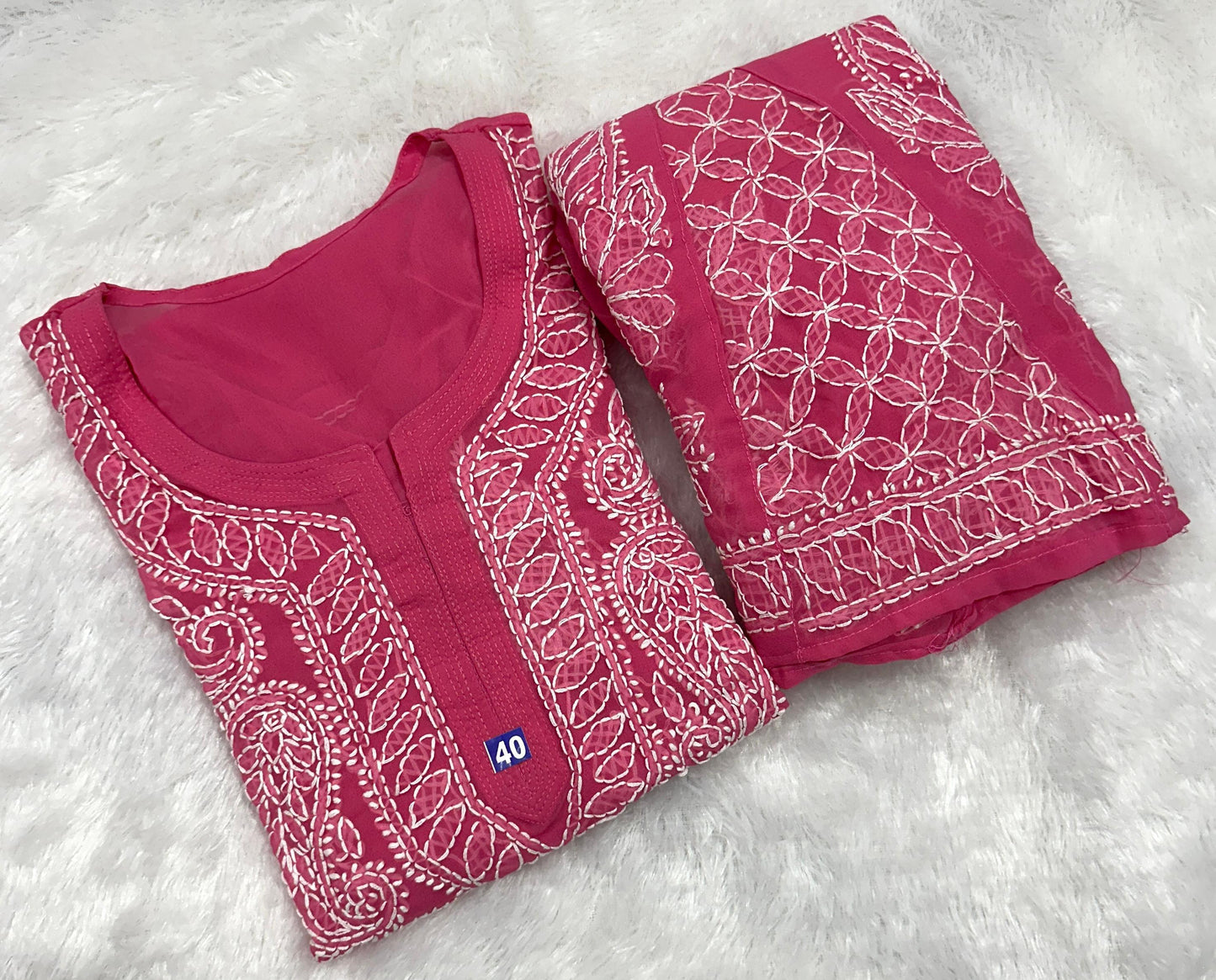 Pink Georgette Chikankari Buti Jaal Kurti Sharara Set Inner Included - Inayakhan Shop